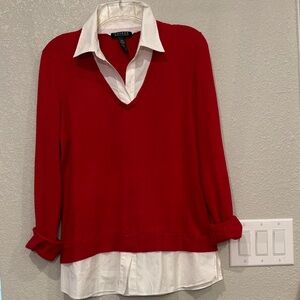 Ralph Lauren Red Knit Top with White Trim
